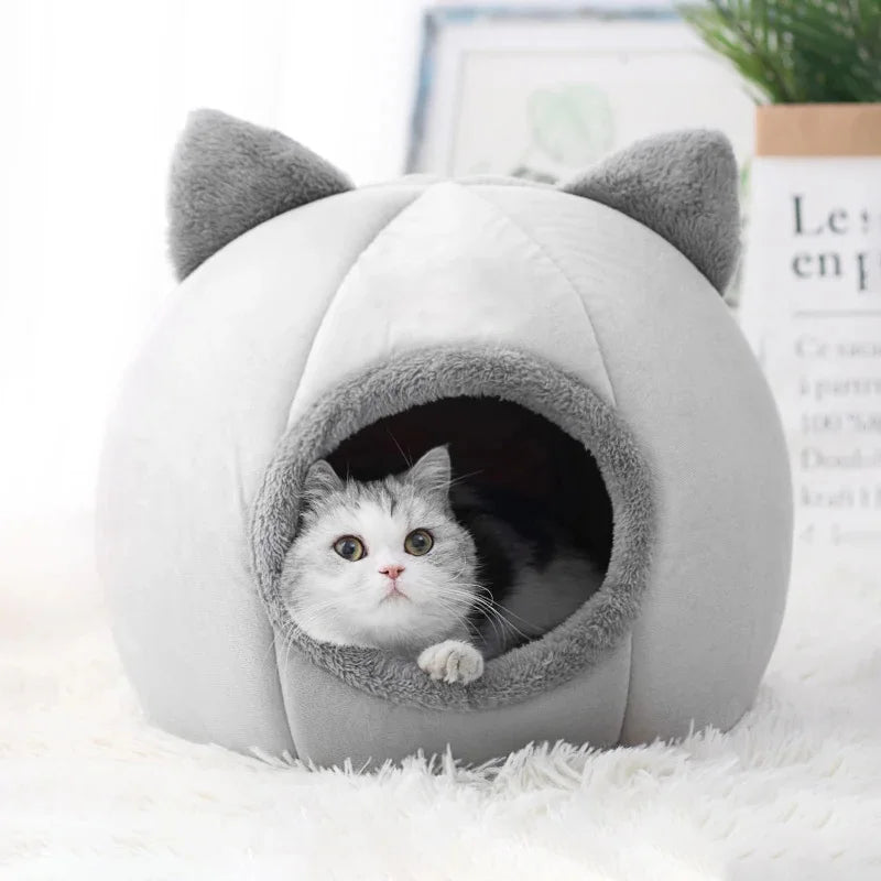 Cat Head Shape Cute And Comfortable Warm Cat House Safe Sleep Cave Non-Slip Semi-Closed Design Four Seasons Universal Cat Nest