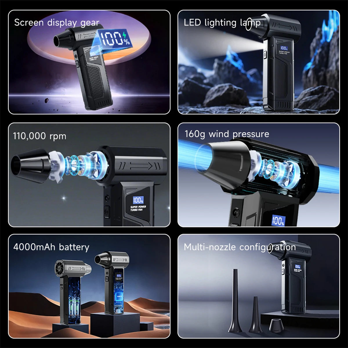 【2026New】Wireless Jet Fan Brushless Motor Turbo Air Blower For Car Cleaning With LED Light Digital Display Portable Outdoor Use