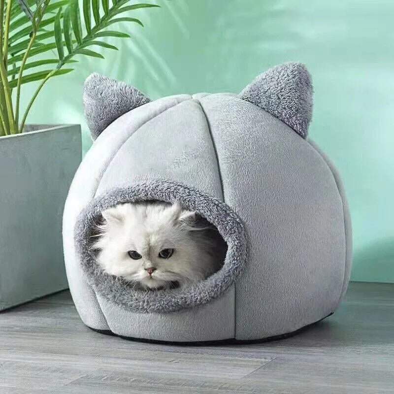 Cat Head Shape Cute And Comfortable Warm Cat House Safe Sleep Cave Non-Slip Semi-Closed Design Four Seasons Universal Cat Nest