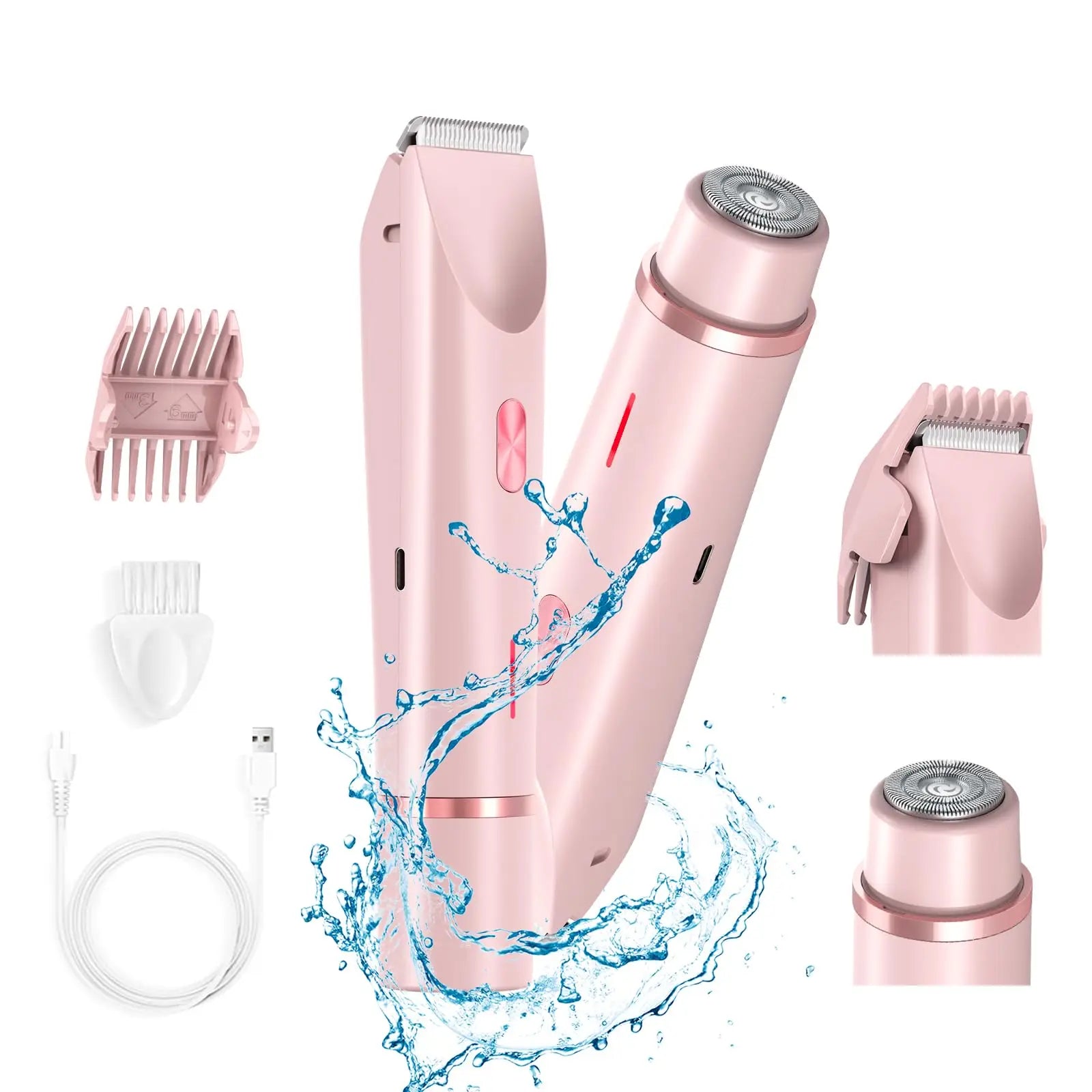 2 in 1 Electric Razors for Women Double Head Shaver for Pubic Hair Trimmer IPX7 Waterproof Wet&Dry Use Bikini Shaver for Body